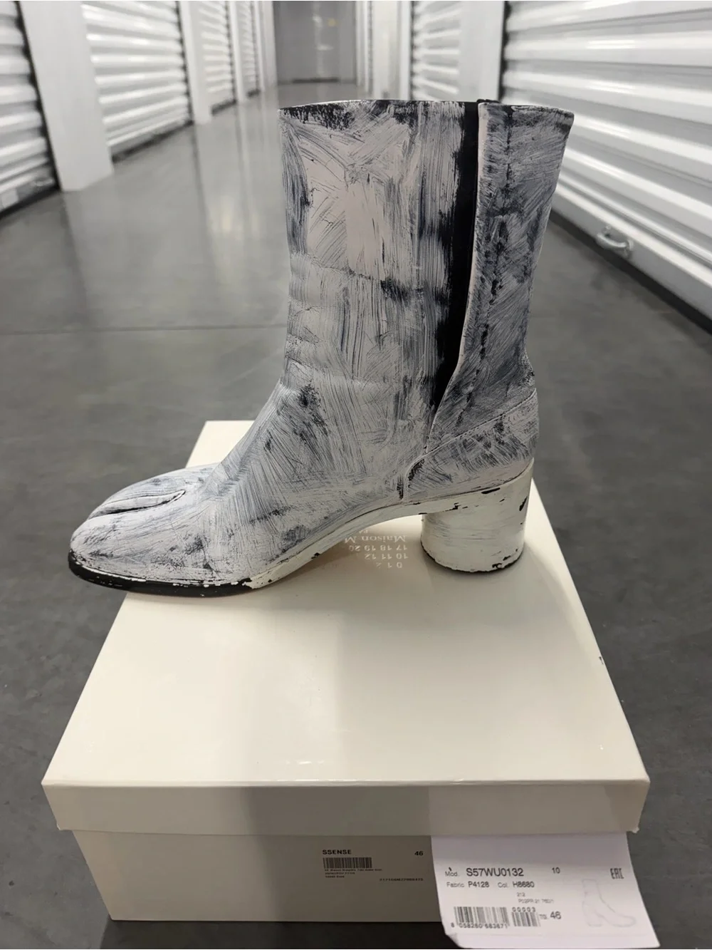 Maison Martin Margiela White and Black Brushstroke Mid-Calf Boots